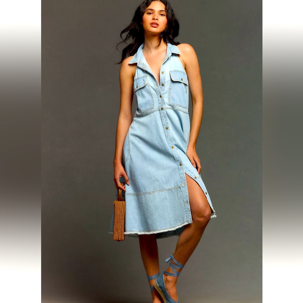 Pilcro Sleeveless Halter Swing Midi Dress - Size L - Anthropologie